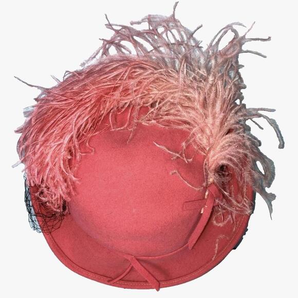 Vintage 1930’s 1940’s Pink Feather Veil Tilt Hat - Picture 4 of 6